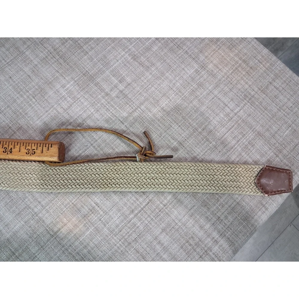 Tommy Hilfiger Mens Khaki Tan Braided Stretch Belt Brown Leather Trim Lg 40-42